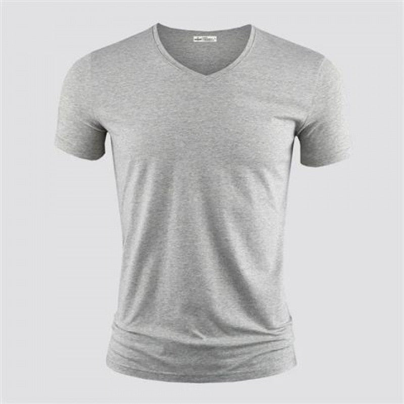 New Mens T Shirt Pure Color V Collar Short Sleeved Tops