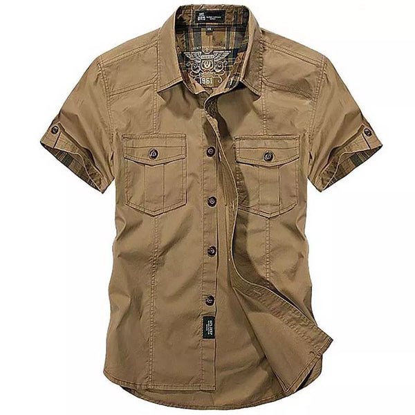 Fashion Cotton Casual Shirts Summer Men Plus Size Loose Baggy Shirts Short Sleeve Turn-down Collar Military Style Male Clothing