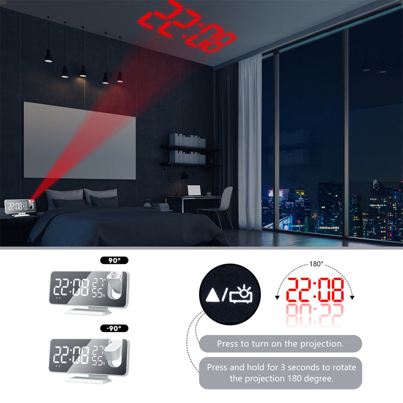 LED Digital Projection Alarm Clock Watch Table Electronic Desktop Clocks USB Wake Up FM Radio Time Ceiling Projector Function