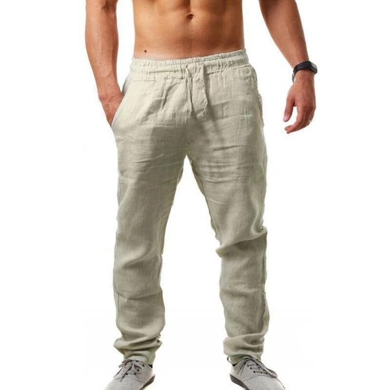 Men's Cotton Linen Pants Summer Solid Color Breathable