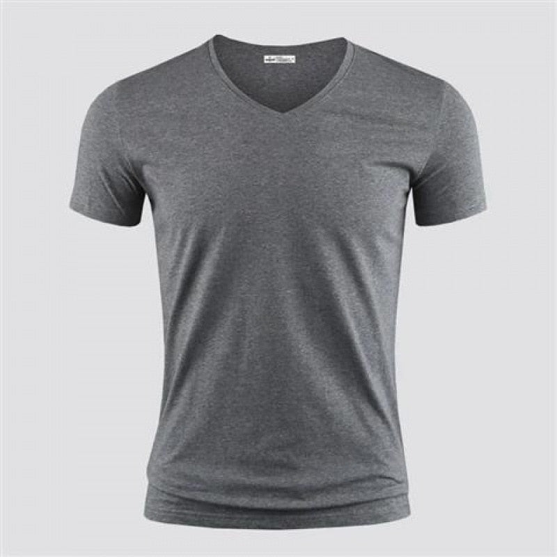 New Mens T Shirt Pure Color V Collar Short Sleeved Tops