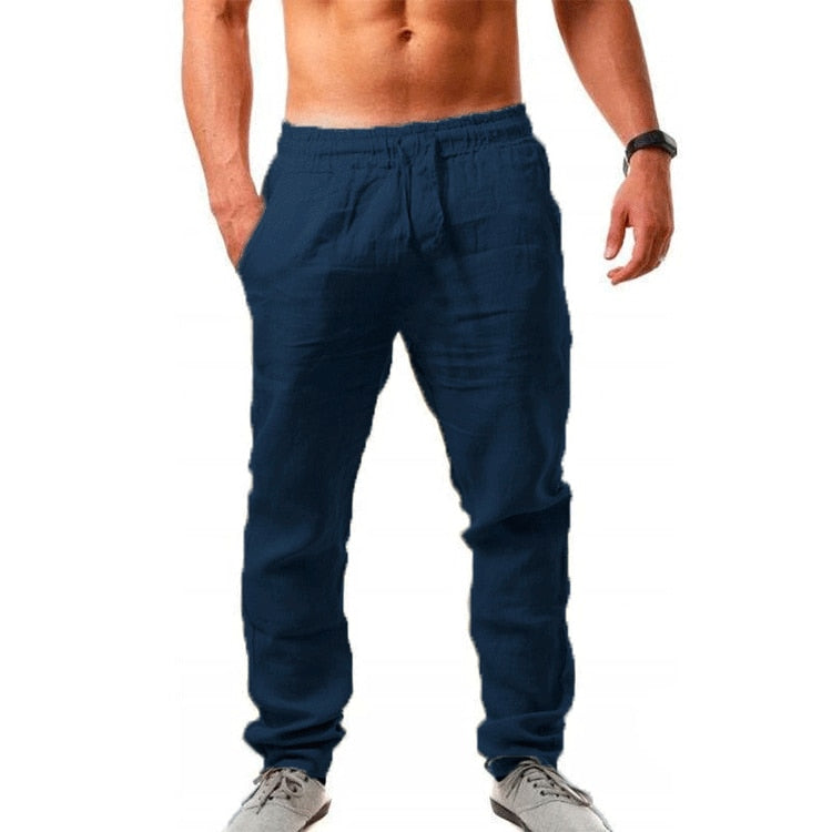 Men's Cotton Linen Pants Summer Solid Color Breathable