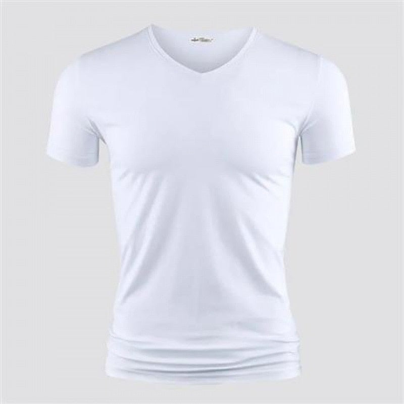 New Mens T Shirt Pure Color V Collar Short Sleeved Tops