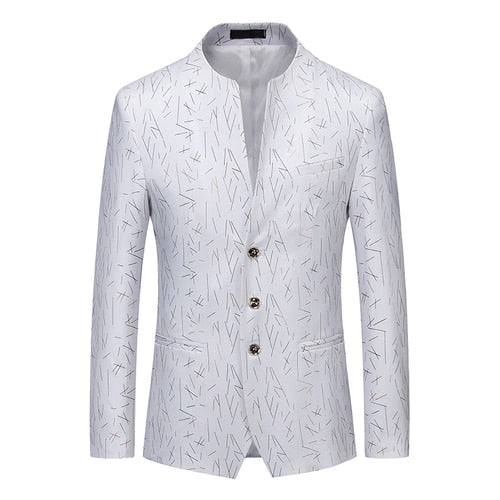 Luxury Brand Mens Embroidery Blazer Fashion Slim Male Retro Jacket Single-Breasted Stand Collar Coat for Men 6 Color Options 6XL