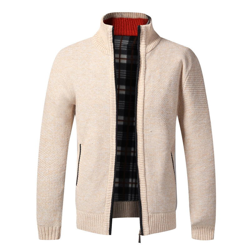 Autumn Winter Warm Cardigan Men Fleece Zipper Sweaters J