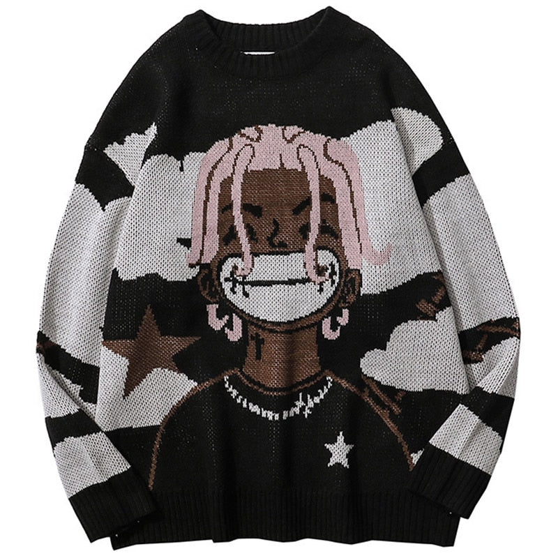 Harajuku vintage cartoon anime knitted sweater men