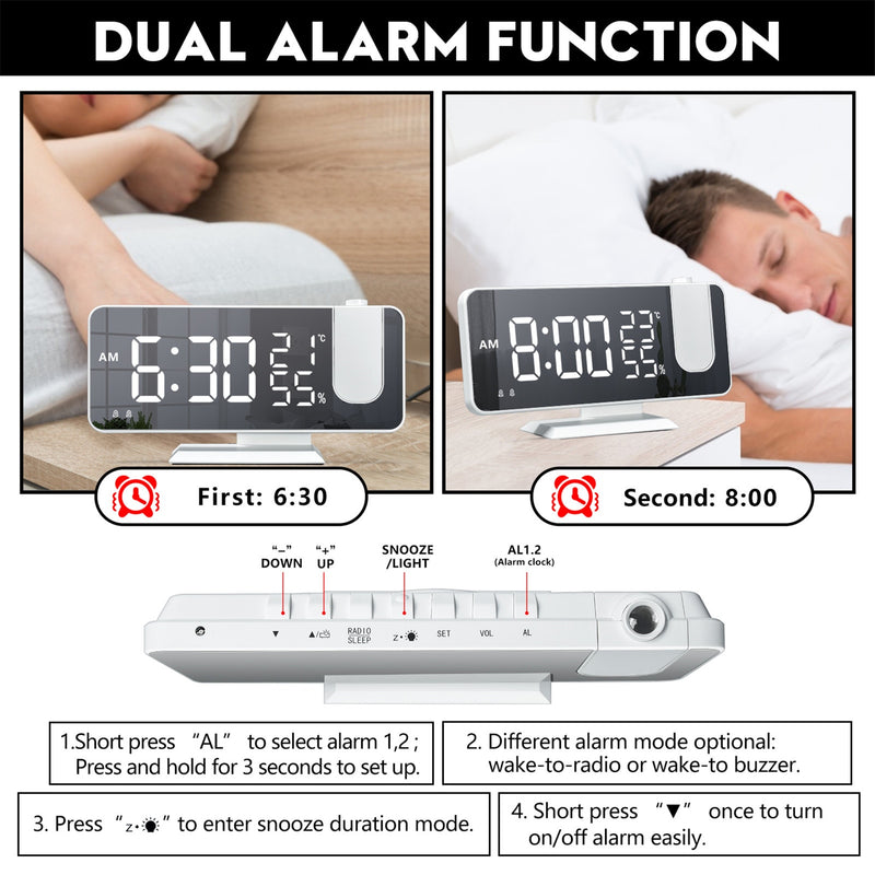 LED Digital Projection Alarm Clock Watch Table Electronic Desktop Clocks USB Wake Up FM Radio Time Ceiling Projector Function