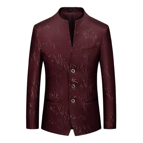 Luxury Brand Mens Embroidery Blazer Fashion Slim Male Retro Jacket Single-Breasted Stand Collar Coat for Men 6 Color Options 6XL