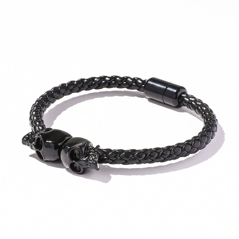 Fashion Simple Natural Stones Beads Handmade Woven Leather Wrap Bracelet Men Metal Leaf Cross Skull Bracelets Bangles Jewelry