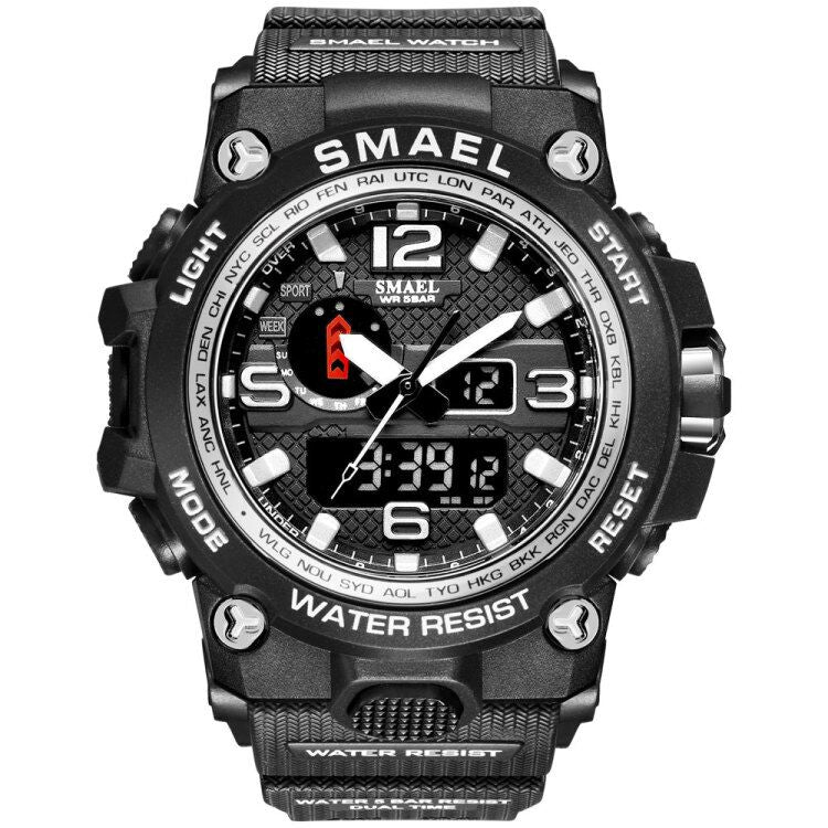 SMAEL Watches For Men 50M Waterproof Clock Alarm reloj hombre 1545D Dual Display Wristwatch Quartz Military Watch Sport New Mens