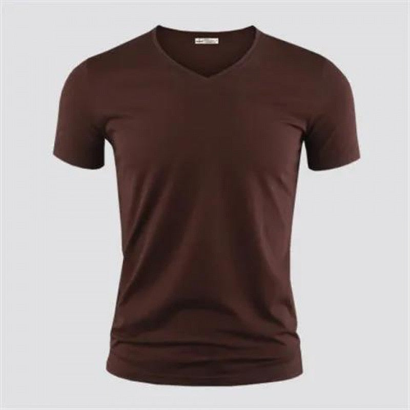 New Mens T Shirt Pure Color V Collar Short Sleeved Tops