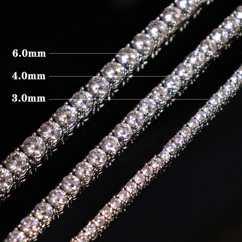 D&Z 3MM-6MM Spring buckle Iced Out Full Cubic Zircon 1 Row Tennis Chain Necklace Gold Silver Color Hip Hop Jewelry