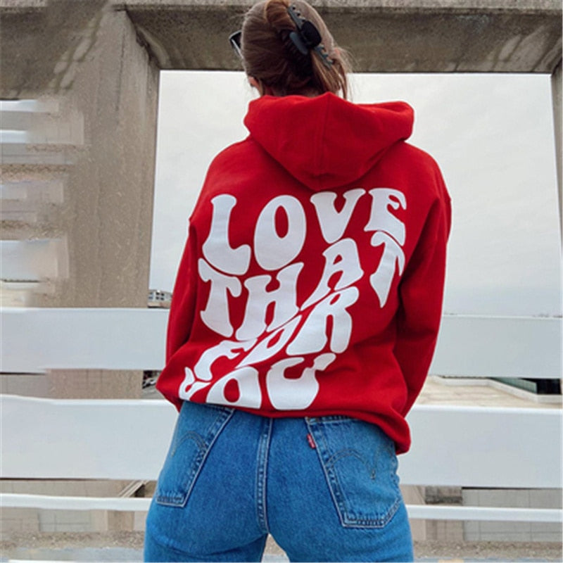 Oversized Hoodie Women 2022 Words On Back Hoodie