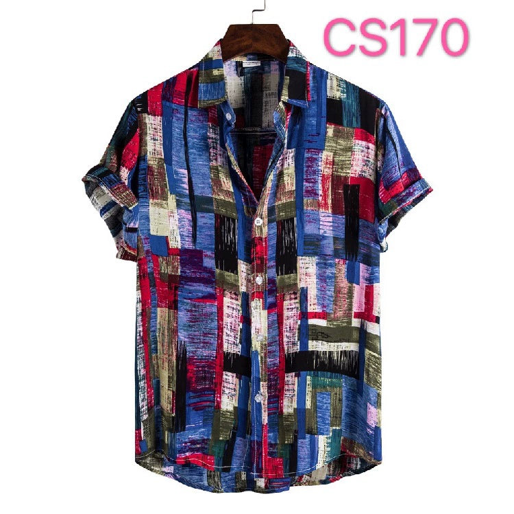 2021 Summer New Men's Printed Short-sleeved Shirt Casual