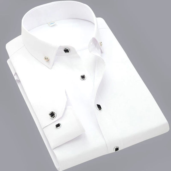 Non-Iron Anti-Wrinkle Casual Drill Buckle Men's Long-Sleeved Shirt