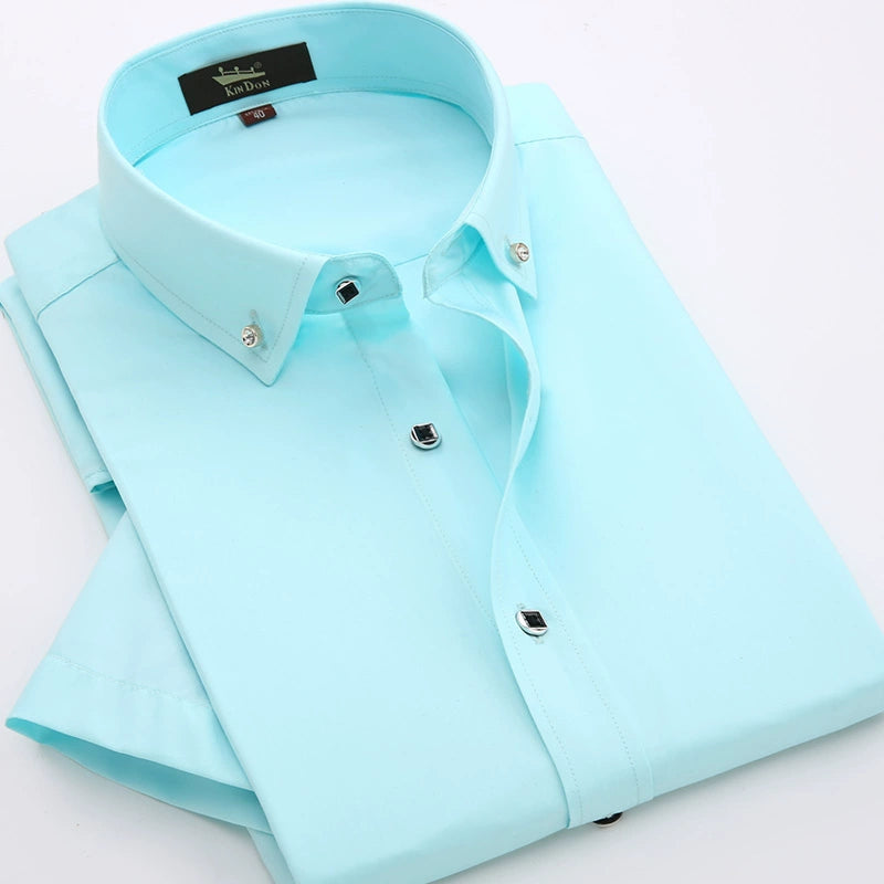 Trendy Small Collar Business Slim-Fit Color Short-Sleeved Shirt