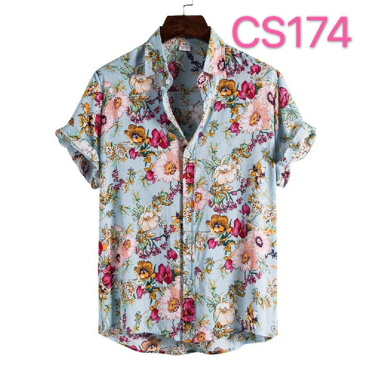 2021 Summer New Men's Printed Short-sleeved Shirt Casual