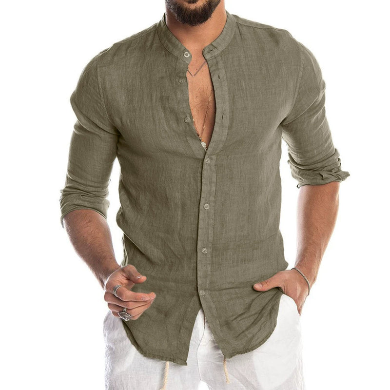 2020 New Men's Casual Blouse Cotton Linen Shirt Loose Tops