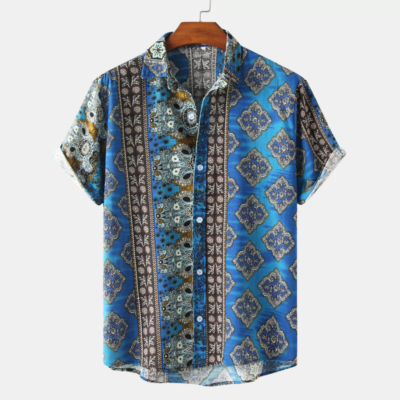 2021Men's Casual Beach Shirt Floral Print Short Sleeve Shirt