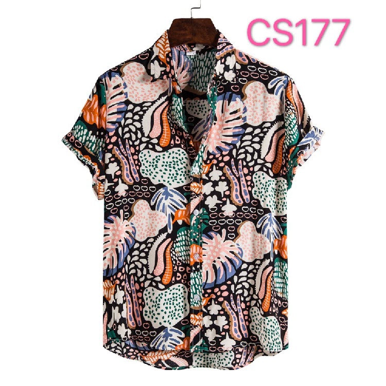 2021 Summer New Men's Printed Short-sleeved Shirt Casual