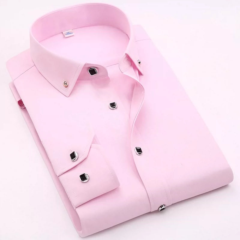 Non-Iron Anti-Wrinkle Casual Drill Buckle Men's Long-Sleeved Shirt