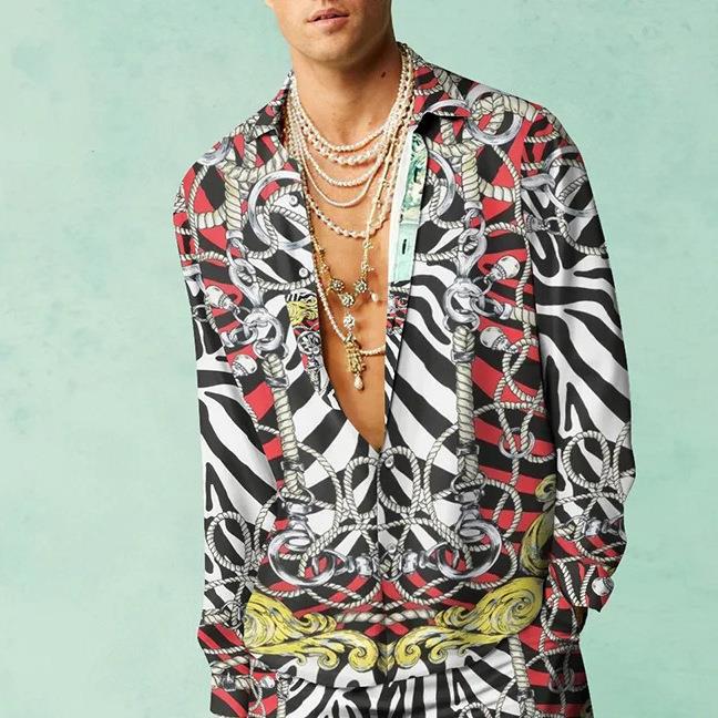 Printed Men's Long-sleeved Shirt Loose Casual