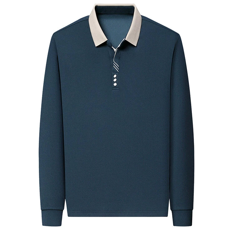 Hengyuanxiang Long Sleeves Middle-Aged Leisure Polo Shirt Mulberry Silk