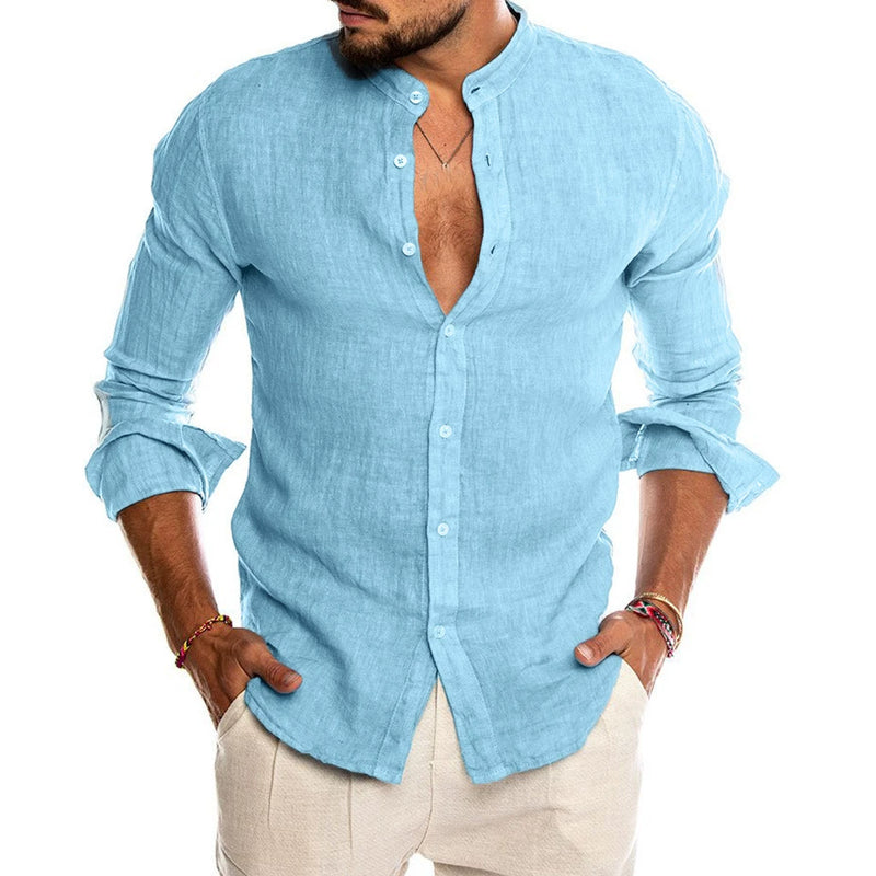 2020 New Men's Casual Blouse Cotton Linen Shirt Loose Tops