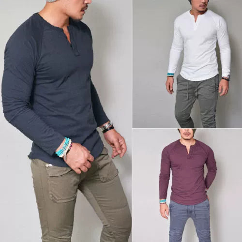 2020 Fashion Mens Slim Fit Long Sleeve T-Shirts Stylish