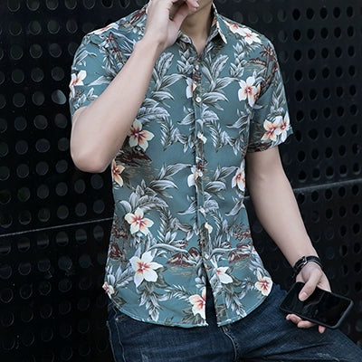 Small Floral Trendy Casual Short-Sleeved Chinese-Style Shirt