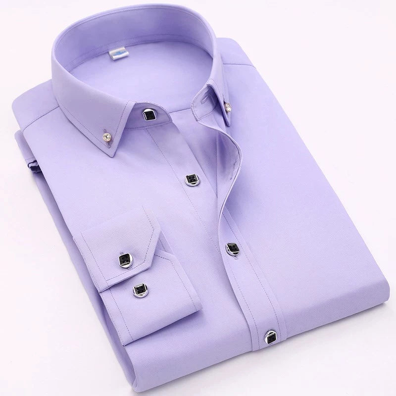 Non-Iron Anti-Wrinkle Casual Drill Buckle Men's Long-Sleeved Shirt