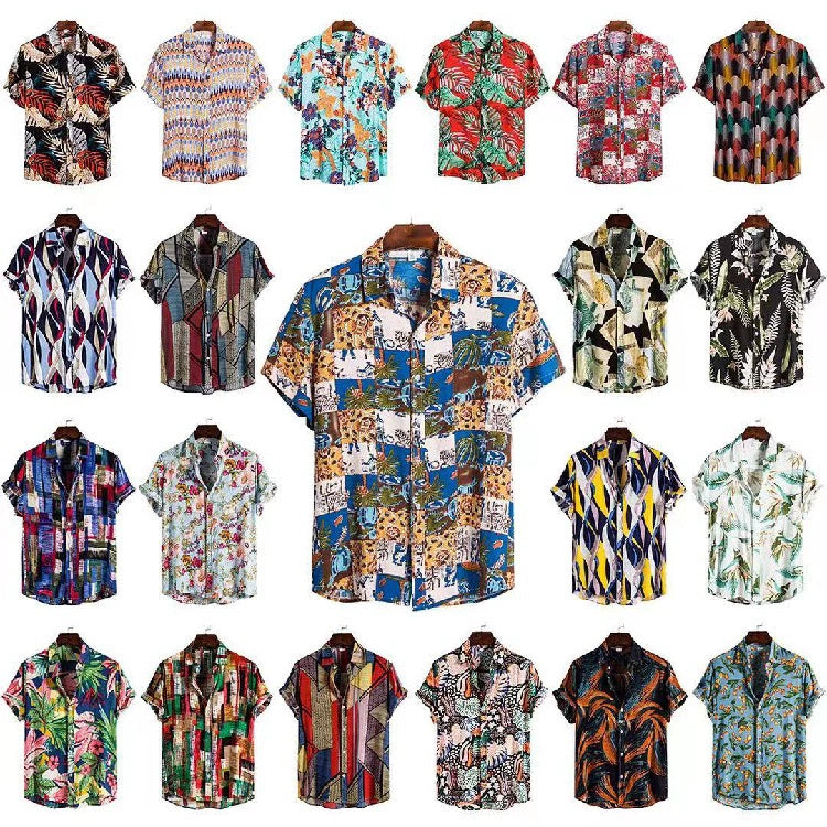 2021 Summer New Men's Printed Short-sleeved Shirt Casual