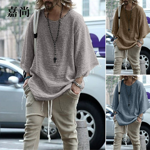 Men's Solid Color round Neck Top Trendy Loose T-shirt T-shirt Men