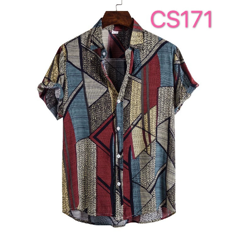 2021 Summer New Men's Printed Short-sleeved Shirt Casual