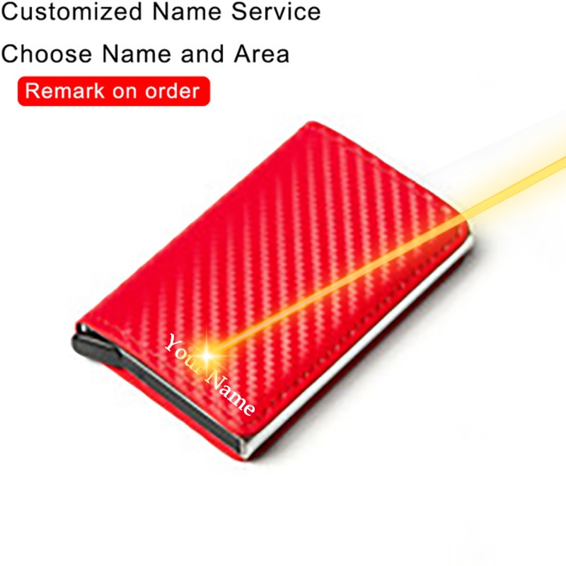 Customized Name Credit Card Holder Men Woman Smart Wallet RFID Cardholder Carbon Fiber Leather