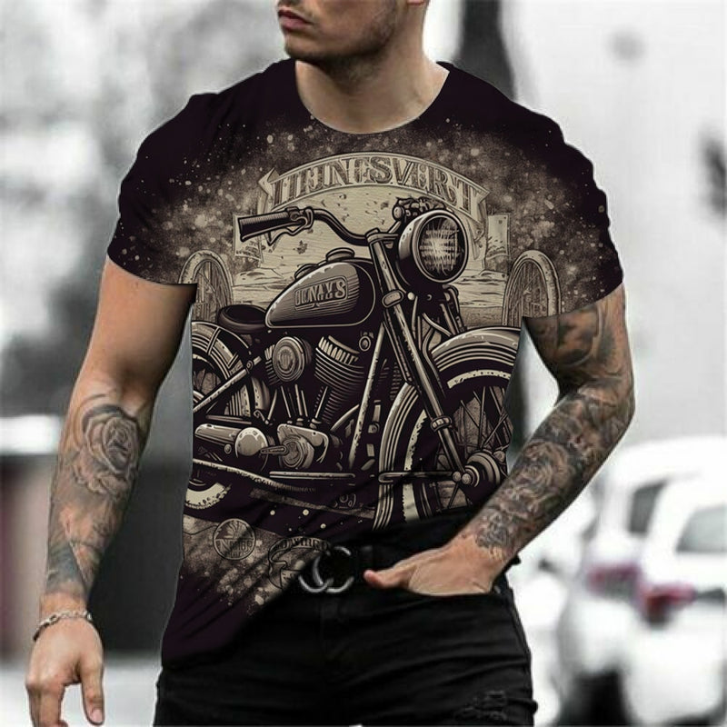 Motorcycle T-shirt Men 3D Car Print Short Sleeve Vintage Tops