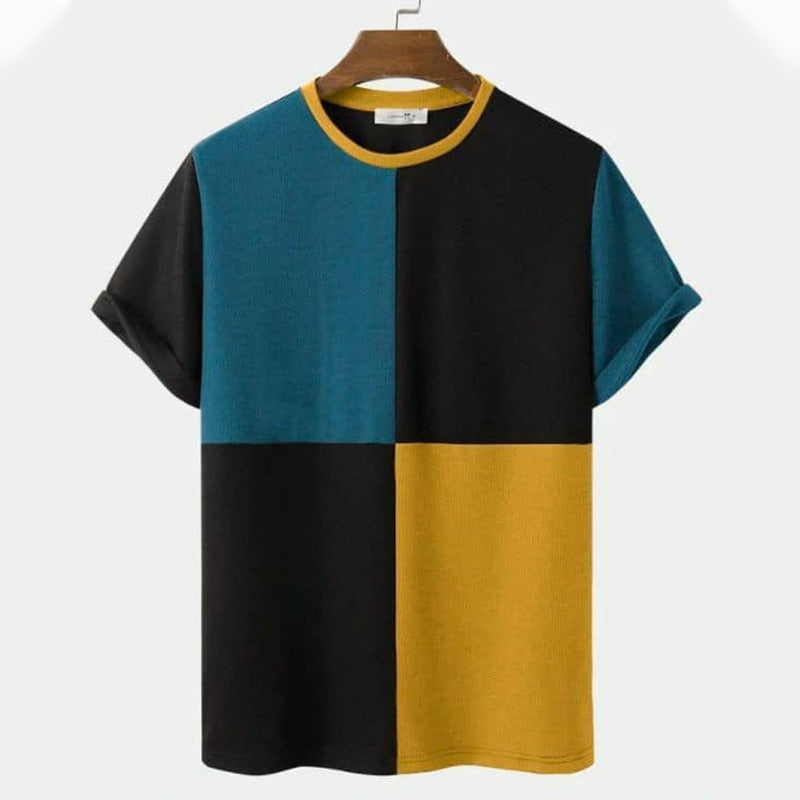 Patchwork Shirt Simple Men's T-shirt Striped Print Short Sleeve