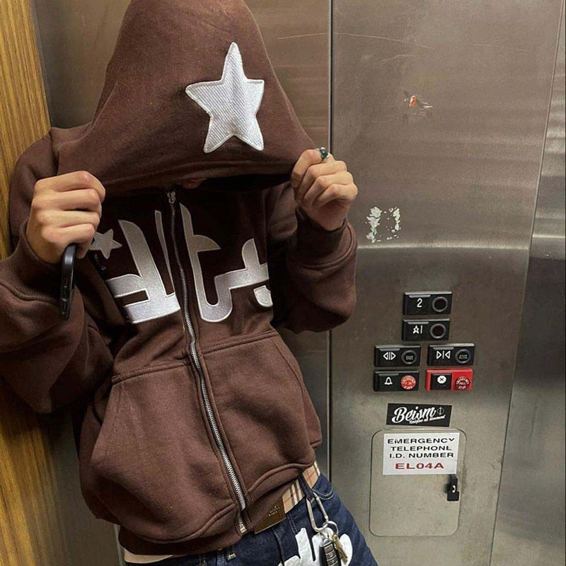 Y2k Hip Hop Zipper Hoodie Men