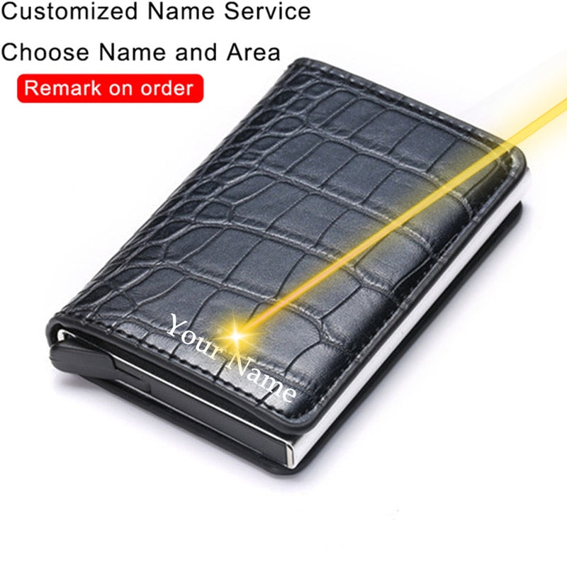 Customized Name Credit Card Holder Men Woman Smart Wallet RFID Cardholder Carbon Fiber Leather Wallet Money Clip Purse Card Case