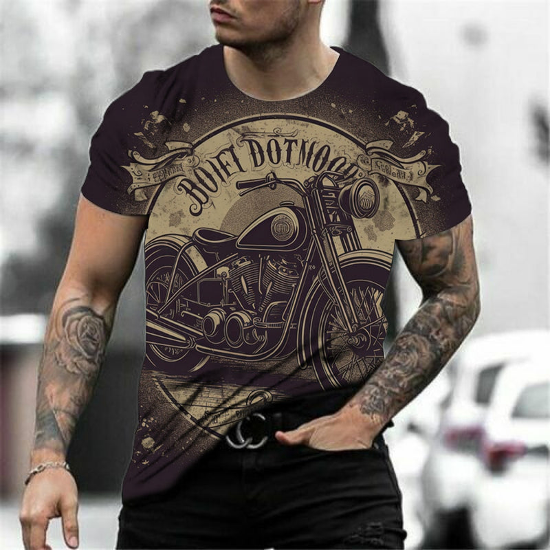 Motorcycle T-shirt Men 3D Car Print Short Sleeve Vintage Tops