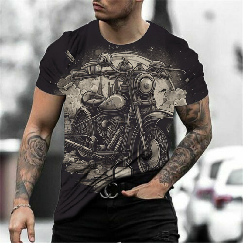 Motorcycle T-shirt Men 3D Car Print Short Sleeve Vintage Tops