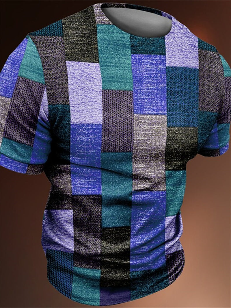 Vintage Men's T-shirt 3d Fashion Patchwork Print T Shirt