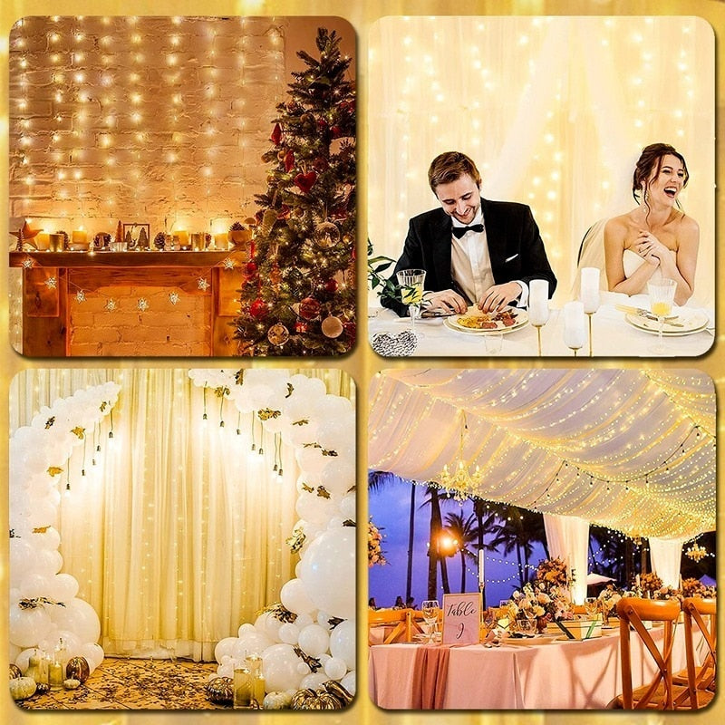 LED String Lights Christmas Decoration Remote Control USB Wedding Garland Curtain 3M