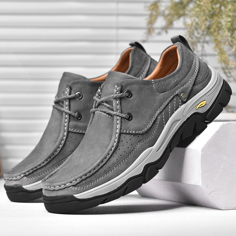 Mens Leather Shoes Luxury Brand Mens Genuine Leather Shoes Outdoor Hiking Shoes Thick Soled Antiskid Shoes Sneakers