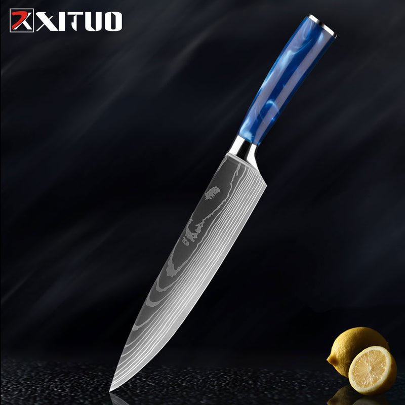 XITUO Kitchen Knife Set Japanese Chef Knives 7CR17 Stainless Steel Damascus Laser Slicing Santoku Cleaver 1-10pc Kitchen Knifes