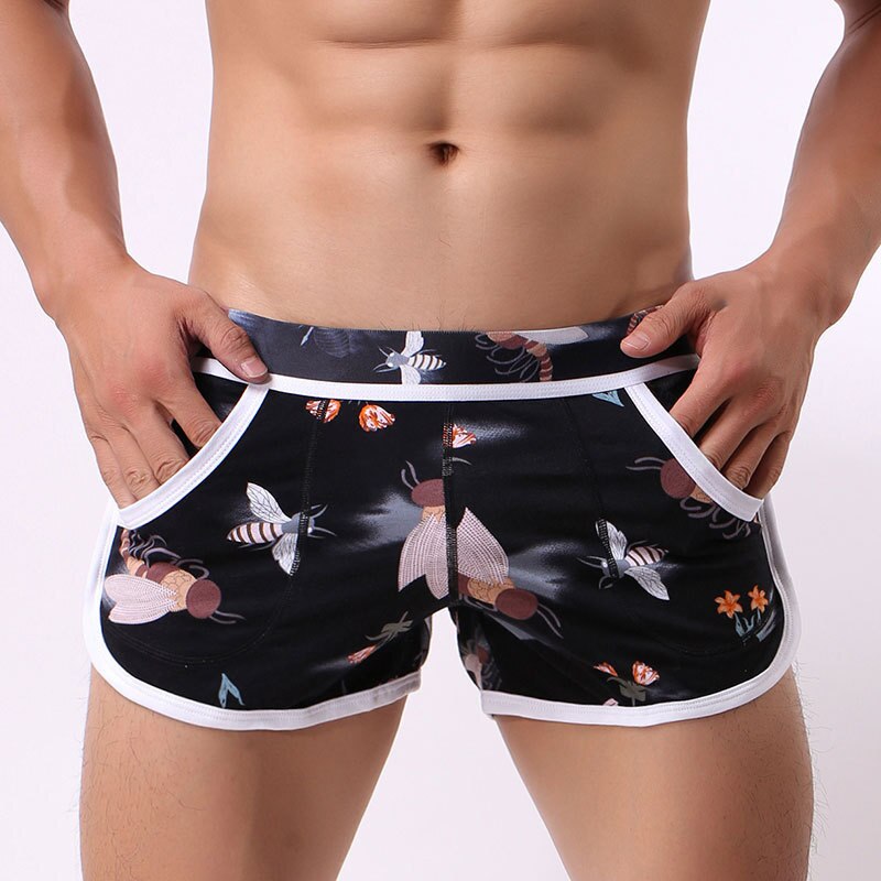 New Mens Shorts Cotton Men Homewear Flower Print Cuecas Underpants for Gay Plus Size Breathable Sexy Shorts Mens Fashion Shorts