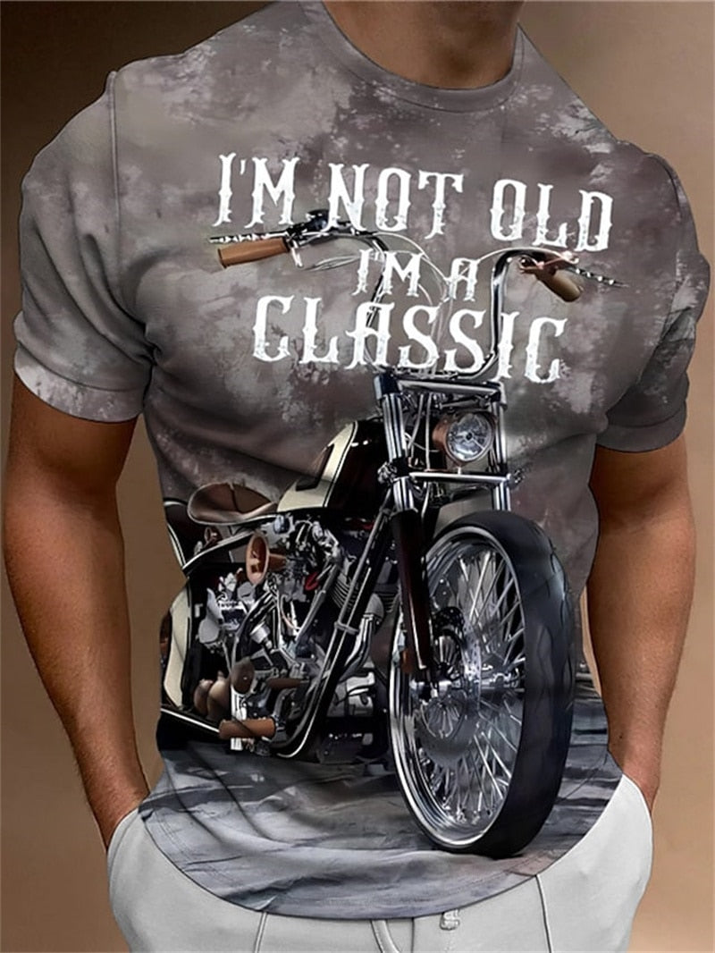 Motorcycle T-shirt Men 3D Car Print Short Sleeve Vintage Tops