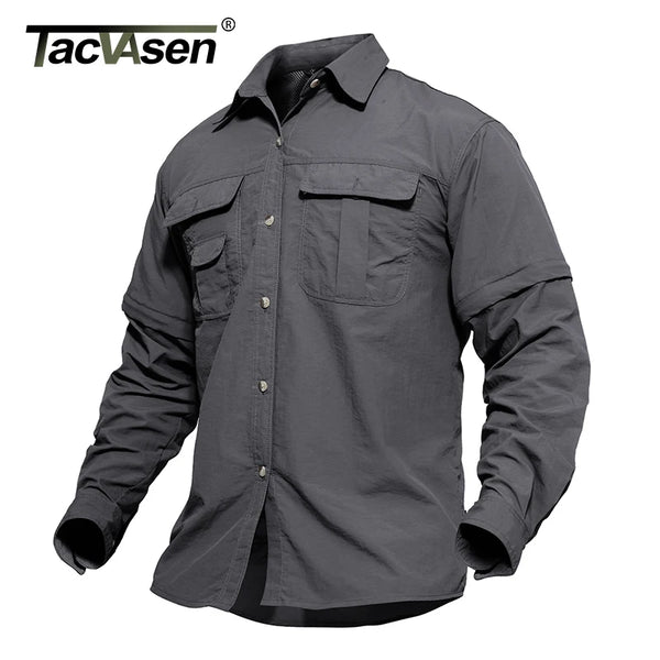 TACVASEN Men's Quick Dry Clothing Lightweight Nylon Shirt Tactical Shirt Summer Removable Long Sleeve Work Hunt Hiking Shirts