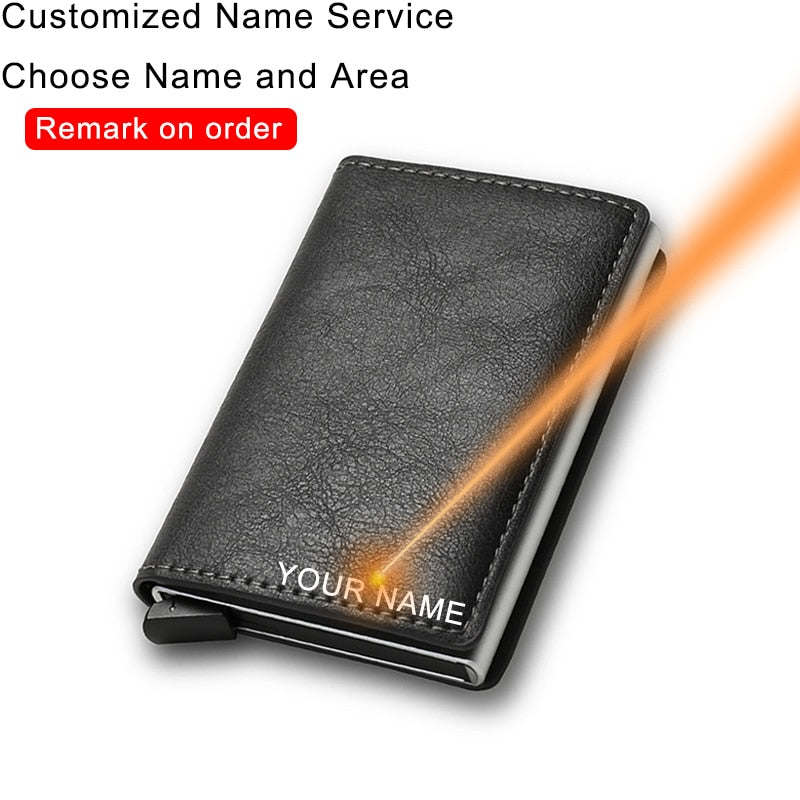 Customized Name Credit Card Holder Men Woman Smart Wallet RFID Cardholder Carbon Fiber Leather