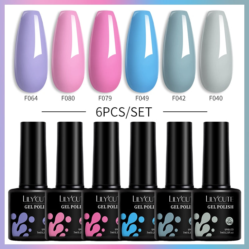 LILYCUTE 6Pcs/Set Macaron Gel Nail Polish Set